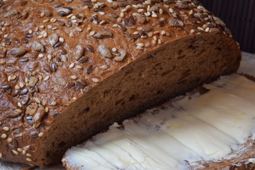 Fresh bread with butter for breakfest