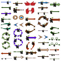 Set of colored vector arrows with black currants. The original arrow-shaped elements of different colors. Vector illustration