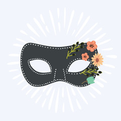 Vector blue venetian carnival mask with flower