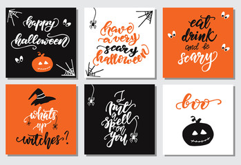 Set of Halloween Lettering Card Designs. Vector illustration.