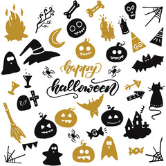 Set of Halloween elements. Vector illustration.