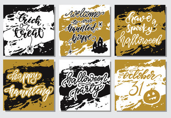 Set of Halloween Lettering Card Designs. Vector illustration.