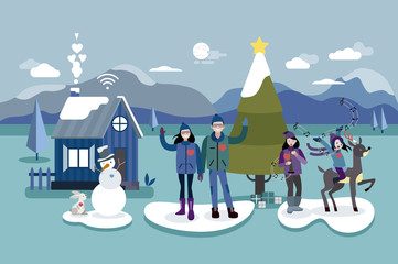 Naklejka premium Winter Happy Family Christmas