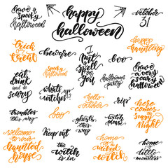 Set of Halloween lettering designs. Vector illustration.