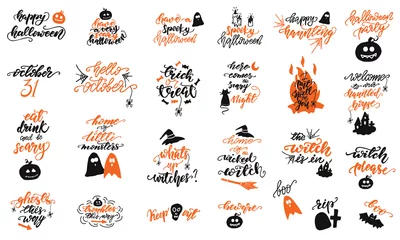 Poster Set of Halloween lettering designs. Vector illustration. © Айгуль Елкундиева