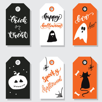 Set of Halloween gift tags. Vector illustration.