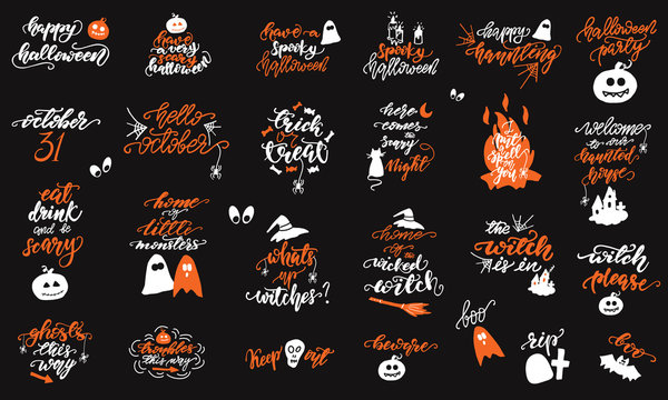 Set of Halloween lettering designs. Vector illustration.