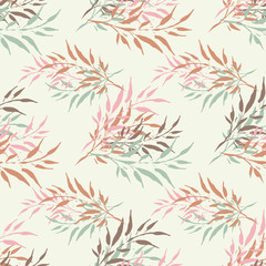 Seamless vector background with decorative branche and leaves. Pattern with plants. Textile rapport.