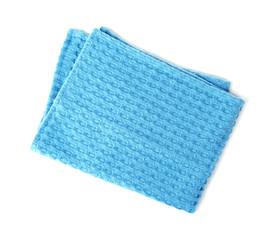 Fototapeta premium Color kitchen towel on white background, top view