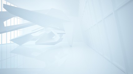 Fototapeta premium Abstract white interior multilevel public space with window. 3D illustration and rendering.