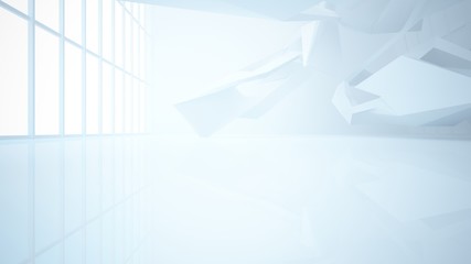 Abstract white interior multilevel public space with window. 3D illustration and rendering.