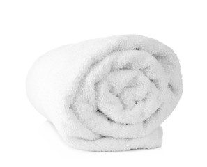 Rolled terry towel on white background