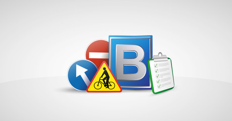 Driving School & course, Vector icon, illustration, banner Ai & EPS
