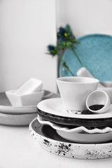 Set of dishware on table