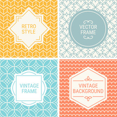 Set of vintage frames on mono line seamless background