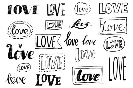 LOVE. Hand drawn vintage collection with hand-lettering. This illustration can be used as a greeting card for Valentine's day or wedding.