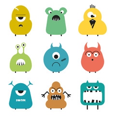 Vector set of cartoon cute funny Colorful monsters