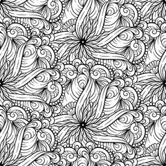 Black and white abstract doodles seamless pattern.