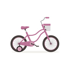 Fototapeta na wymiar Pink bike with training wheels, kids bicycle vector Illustration