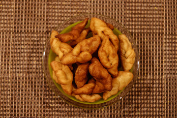 Fototapeta premium on the table stands pea patties, keks and other meals