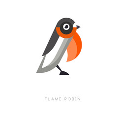 Original logo design of flame robin. Small passerine bird. Geometric flat vector element for environmental banner, company emblem or print