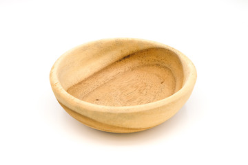 wooden bowl on white background.