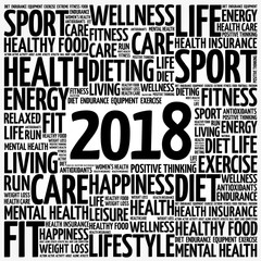 2018 sport word cloud collage, health concept background