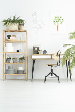 Natural workspace with wooden furniture