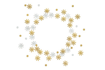 Gold and silver glitter flower paper cut on white background - isolated
