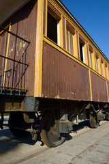Fototapeta na wymiar Retro wooden railway carriage at old station of Tel Aviv.