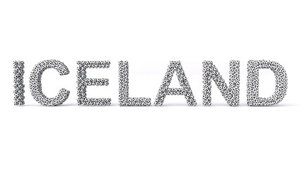 3D illustration of Iceland Text laid out with soccer balls.