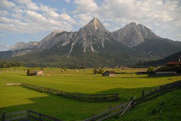 Sonnenspitze seen from the town of Lermoos, Austria