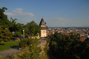 View of Uhrturm and the City of Graz from Schlossberg