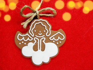 christmas cookies gingerbread and decoration on wooden background