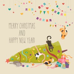 Fototapeta premium Crazy cats with Christmas tree