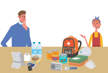 防災グッズ　点検　イラスト　
