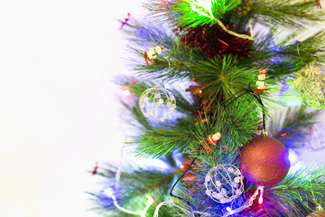 Christmas tree with space for text. horizontal shot