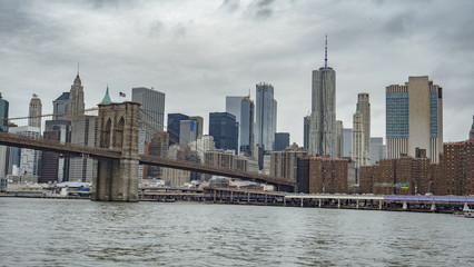 Fototapeta na wymiar 4K Manhattan New York Brooklyn Bridge Skyline City View from Hudson River