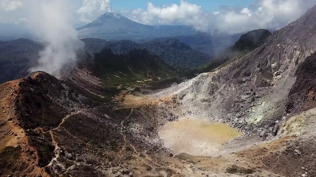 Aerial 4K view at lanscape of volcano Sibayak caldera,North Sumatra,Indonesia 