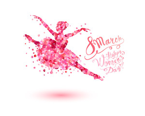8 march. Happy Women's Day! Dancing woman of rose petals © Crazy nook