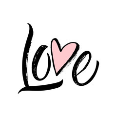 Love - modern brush calligraphy phrase made with ink. Isolated on white background.