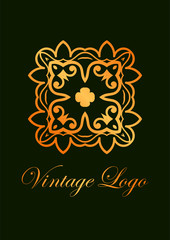Retro ornamental logo. Flourished ornate emblem. Luxury elegant ornament. Vintage element. Template for design. Vector illustration