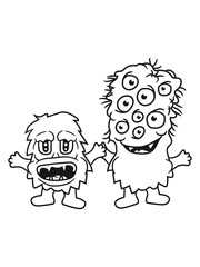 2 freunde hände halten team paar klein süß niedlich augen viele monster horror halloween comic cartoon clipart