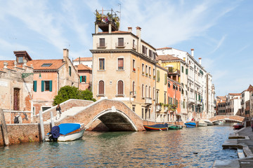 Fototapeta na wymiar Rio Dei Carmini and Fondamenta Briarti, Dorsoduro, Venice, Italy, a picturesque quiet back canal
