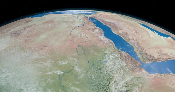 Nile river in planet earth, aerial view from outer space