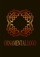 Retro ornamental logo. Flourished ornate emblem. Luxury elegant ornament. Vintage element. Template for design. Vector illustration