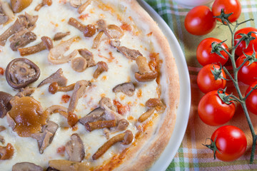 close up of vegetable mushroom italian pizza