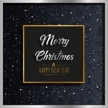 Merry Christmas and Happy New Year. Background with stardust, gold and silver. Vector illustration