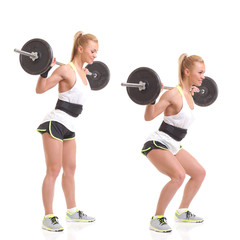 Obraz premium girl with a barbell on a white background