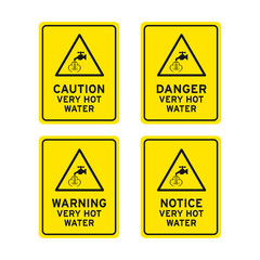 Danger very hot water sign set